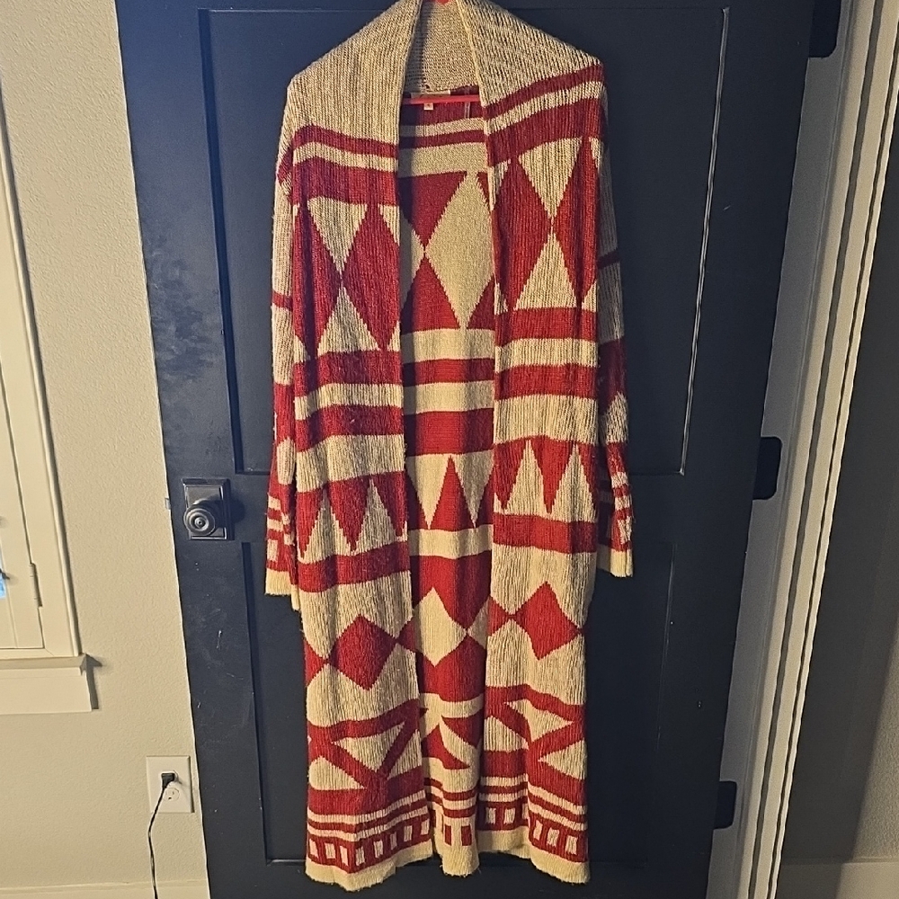 Cecico Red and Cream Southwest Cardigan